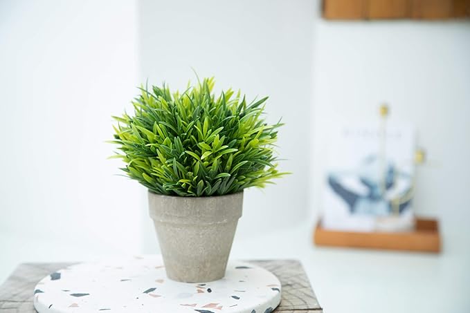 Velener Artificial Grass Potted Plant - Emerald Green Home Decor, Pumpkin Topiary Outdoor & Indoor Fall Plants Home Decor Accents, Coastal Kitchen, Countertops, Classroom, Farmhouse Christmas Decor