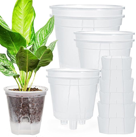 yarlung 6 Pack Self Watering Pots for Indoor Plants with Reservoir Tray and Holes, Clear Plastic Self Watering Planters for Outdoor Plants Flowers, Round 4.75" 6" 7"