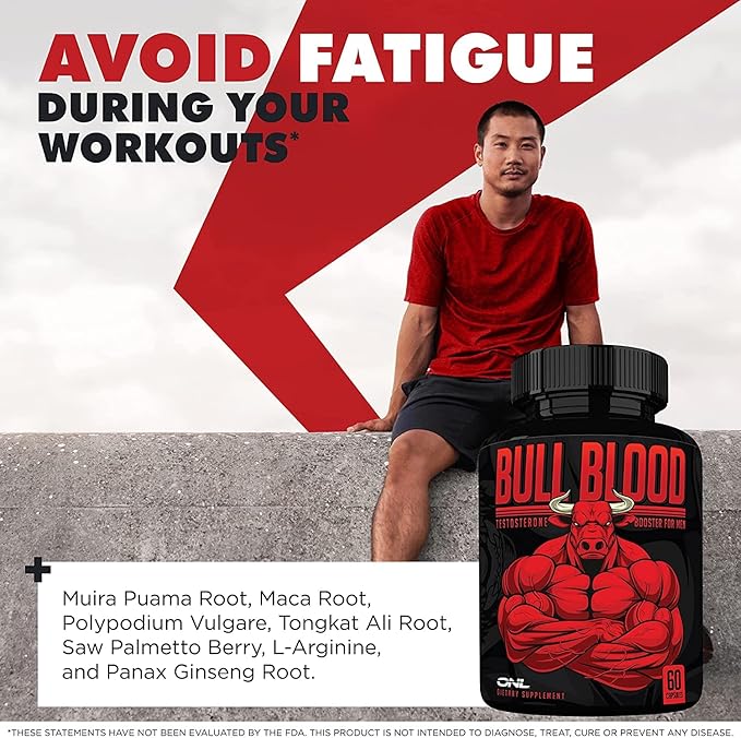 ONL Bull Blood Testosterone Booster - High Potency Male Enhancing Supplement for Stamina & Endurance - Test Booster with Maca Root, Horny Goat Weed & Tongkat Ali - 120 Capsules (2 Pack)