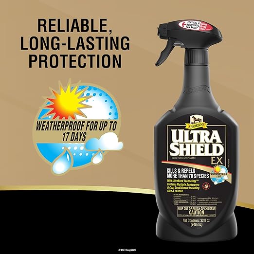 Absorbine UltraShield EX 32oz Sprayer Insecticide, Kills & Repels Flies, Mosquitoes, Ticks, Fleas, Lice, Use on Horses, Dogs, Premises