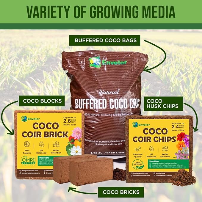 Envelor Coco Coir Chips Orchid Potting Mix 10 Lb Brick Mulch Potting Soil Indoor Plant Planting Chips Coconut Fiber Substrate Orchid Bark Growing Media Coir Husk Chips Compressed Coconut Coir