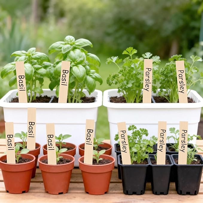 KINGLAKE 50 Pcs 6" Wood Plant Labels,Wooden Garden Plant Tags,Wooden Plant Labels Waterproof Garden Plant Markers,Garden Labels Sticks,Garden Name Stakes for Plants,Vegetable Garden