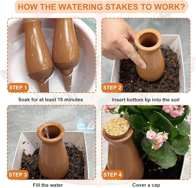 4 Pack Terracotta Plant Watering Globes, 12Oz Ollas Self Watering Pots for Indoor Outdoor Plants, Automatic Plant Drip Irrigation Device, Clay Planter Insert, Up to 1 Week, for Vacations Potted Plant