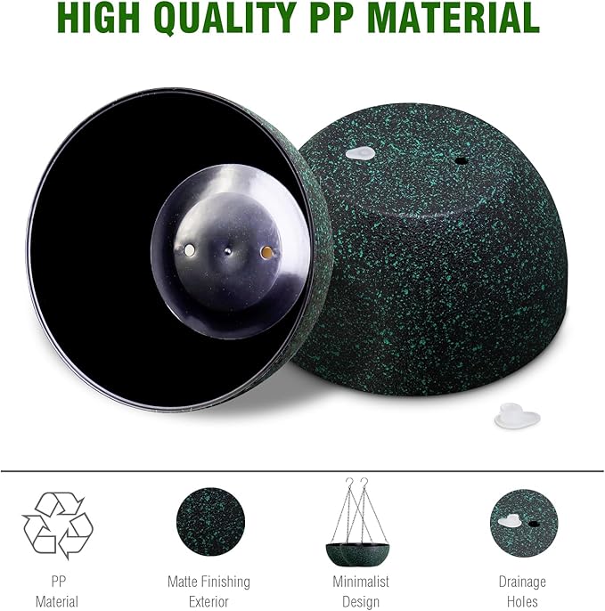 WSMKSZ 10inch Hanging Planters for Outdoor Indoor Plants with Drainage Holes and Chain, 2 Pack Round Hanging Flower Pots for Garden Home Porch Decor, Black with Green Speckles