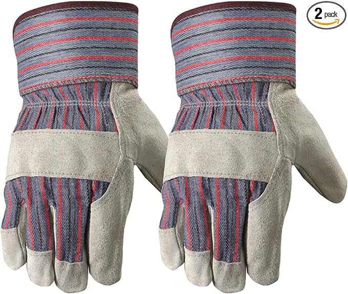 Wells Lamont 2 Pair Pack Men's Leather Work Gloves with Heavy Duty Reinforced Palms, Large (4006N-WNW), Grey