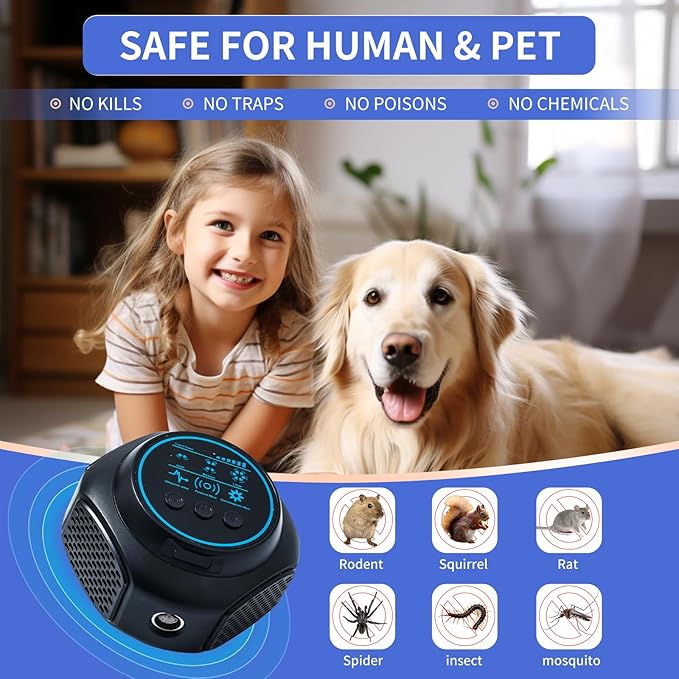 Ultrasonic Pest Repellent Plug in Indoor Mouse Traps for Home, Mouse Repellent Ultrasonic Device Rodent Repeller Ultrasonic Plug in Pest Control for Rat Mice Spider Squirrel Roach for Attic (1, Black)