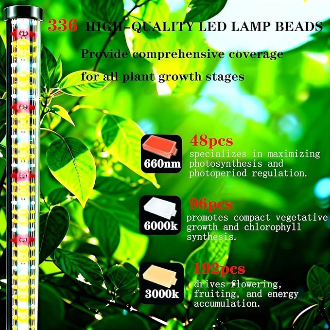 2 Pack LED Grow Lights for Indoor Plants Full Spectrum, 48W 65 Inch Plant Lights for Seed Starting with Timer and 10 Level Dimmable Standing Plant Growing Lamp for Greenhouse with Hanging Accessories