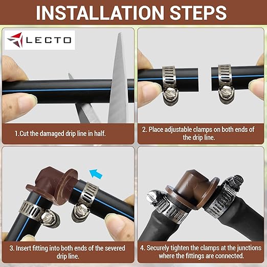 LECTO Universal 5/8", 1/2", .700" Drip Line Repair Kit – Elbow, 3