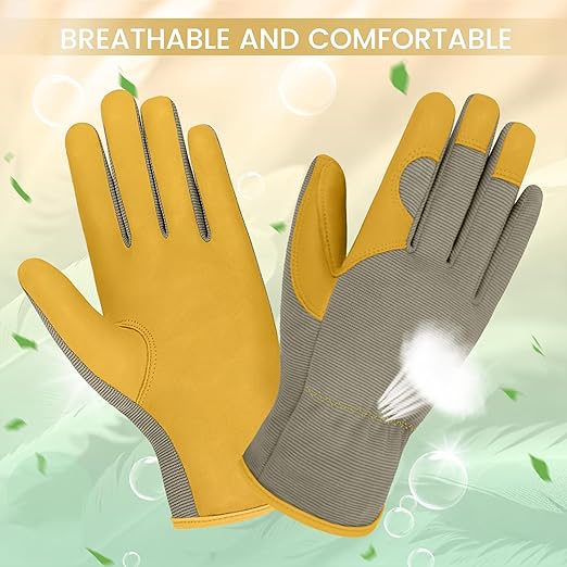 Gardening Gloves, Garden Gloves for Women and Men, Thorn Proof Working Gloves, Durable Leather Work Garden Gloves for Yard & Outdoor Work, Golden, L