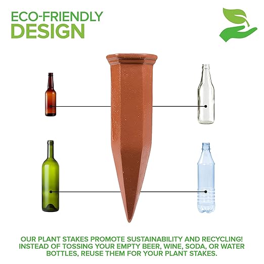Modern Innovations Ceramic Terracotta Self Watering Spikes (6 Pack) Vacation Automatic Plant Waterer Devices, Indoor/Outdoor Planter Insert, Terra-Cotta Stakes for Potted Plants, Auto-Water System