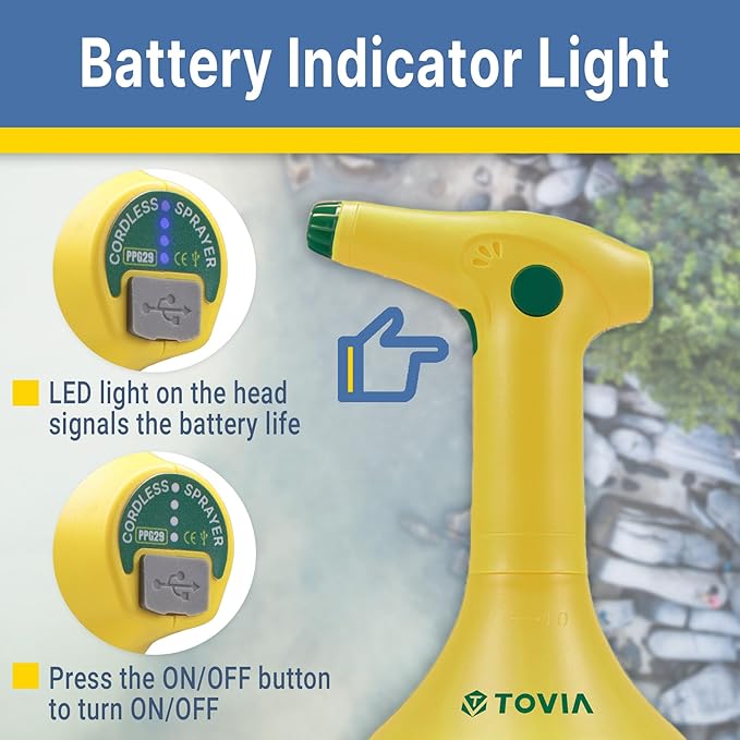 T TOVIA:Electric Sprayer, 1 Liter USB-C Battery Spray Bottle Powered, Rechargeable, Portable Garden ，Plant Misters for Inside， Outdoor and Indoor Plants,Cleans and Gardens, Handheld