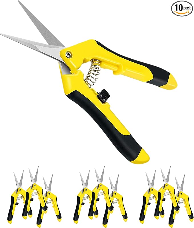 iPower 6.5 Inch Gardening Scissors Hand Pruner Pruning Shear for Gardening and Trimming, Heavy-Duty, Ultra Sharp Stainless Steel, Yellow, 10-Pack