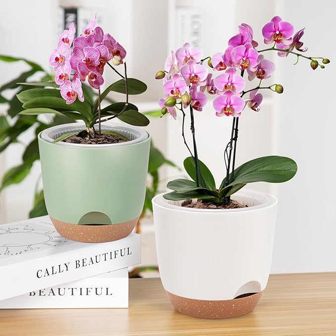 7.2 Inch Self Watering Orchid Pots for Indoor Plants,Macetas para Orqudeas,Flower Pots for Indoor Plants with Holes（White）