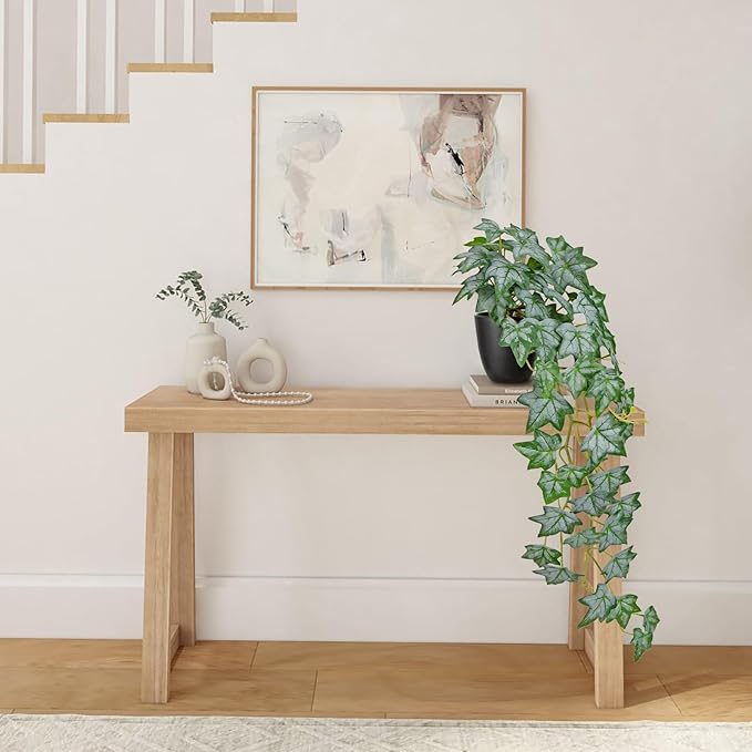 GnFlus Realistic Fake Pothos Ivy Plant with Pot Artificial Leaves Featuring a White Frosted Finish for Home Shelf Decor Indoor Silk Artificial Plant Large