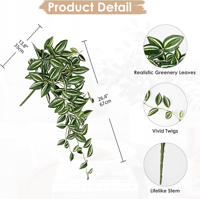 DILATATA Fake Hanging Plants Artificial Hanging Plants 92 Leaves Faux Wandering Jew Hanging Leaves Plants for Wall Shelf Home Indoor Outdoor Decor - 2 Pack