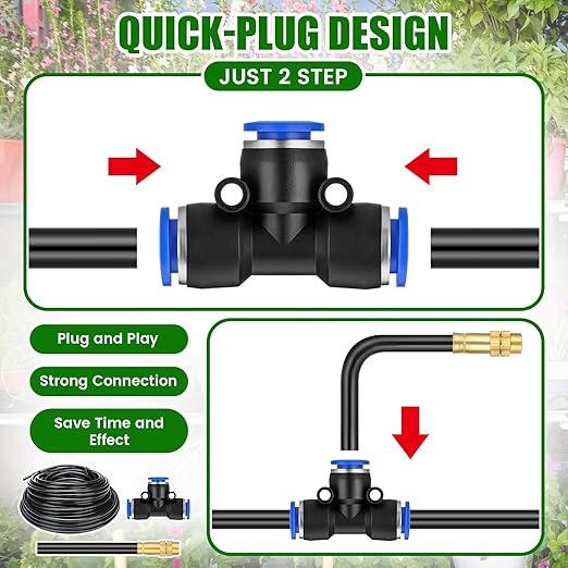 MorningRo 49 ft Drip Irrigation Kit, 5/16" Tube Automatic Watering System with 16pcs 360° Adjustable Brass Nozzles, Water Saving DIY for Garden, Lawn, Yard, Greenhouse Plants