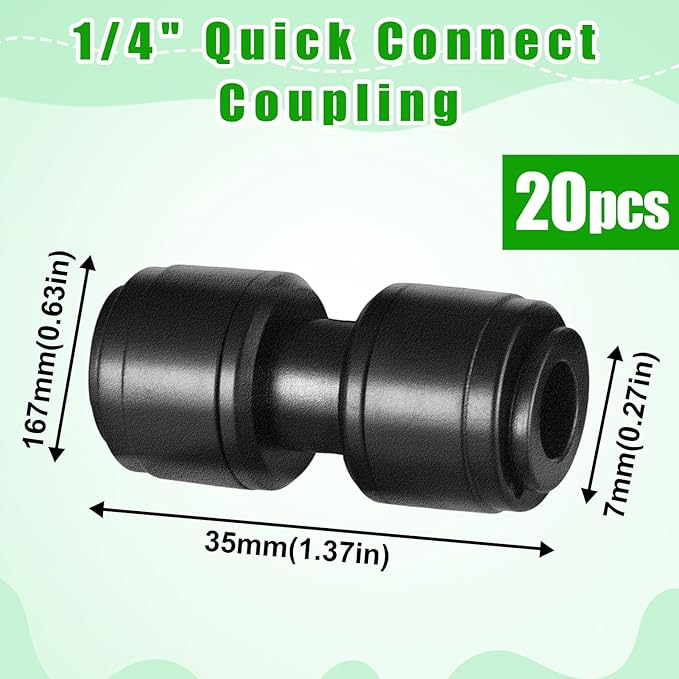 20 Pack 1/4" Quick Connect Fittings Coupling Connectors,1/4 Inch Irrigation Tubing Fittings Anti-Drop Push to Connect Fittings Locked Straight for 1/4 Inch Drip Tubing Garden Irrigation System