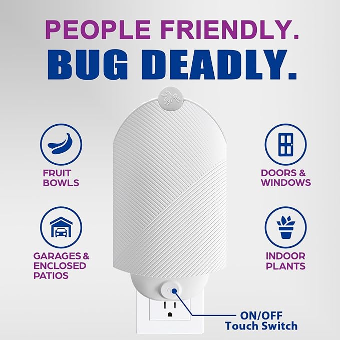 Flying Insect Trap for Indoor Use (2 Staters & 6 Refill Cartridges), UV Light Bug Catcher for Fruit Flies, Gnats & Small Flying Pests, Silent, No-Zap, Mess-Free