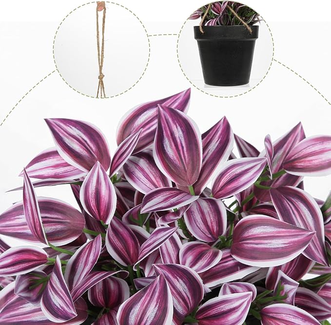 Briful Fake Hanging Plants 17.7" Faux Watermelon Peperomia Silk Plants with Black Pot Artificial Hanging Greenery for Home Garden Balcony Front Porch Outdoor Decor