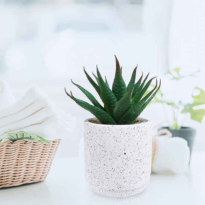 Winlyn Set of 3 Artificial Potted Succulent Plants in White Cement Planters Faux Aloe Hops String of Pearls Plants Small House Plants for Indoor Home Garden Office Desk Tabletop Shelf Decorations