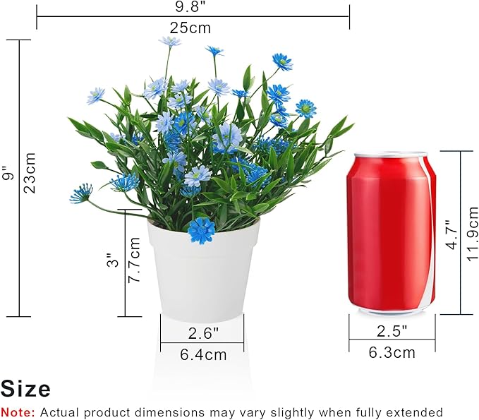 Fake Plants Daisy for Bathroom Decor, Small Potted Artificial Plants Indoor for Shelf Desk Home Bathroom Farmhouse Room Coffee Table Decor, Blue (Pack of 2)