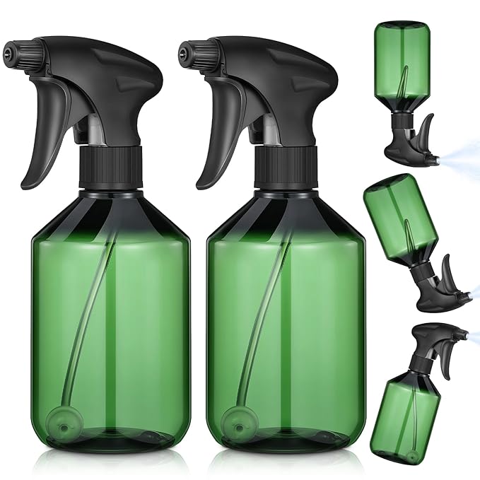 Baderke 2 Pcs Spray Bottle, 16 oz Plastic Spray Bottles for Cleaning 360° Upside Down Sprayer Bottles for Cleaning Solutions, Durable Nozzle W/fine Mist and Stream Setting(Green)