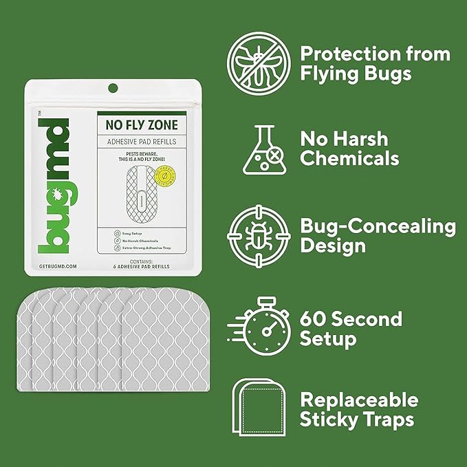 BugMD No Buzz Zone No Buzz Zone Refill Pads for Fruit Fly Traps for Indoors with Honey Scent Bait – Gnat Traps for House Indoor Sticky Pad Refills, Fly Trap Indoor Replacement Pads, 6-Pack
