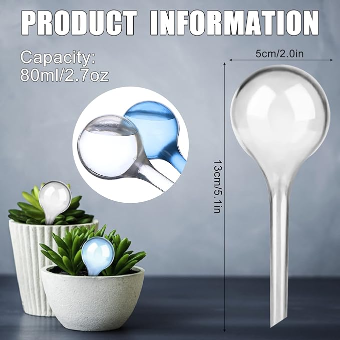 8-Piece Plant Watering Bulbs, 5cm/2inch S Size(80ml) Automatic Plant Waterers, Self Watering System for Indoor Outdoor Plant Watering Bulbs Green & White Self Watering Globes (8, blue+transparent)