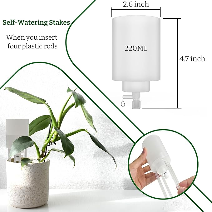 Adjustable Moss Pole Watering Dripper Pro - Self Watering Planter Insert with Flow Control, Plant Watering Globes & Devices, Slow-Release Self Watering Spikes for Monstera/Epipremnum (2, White)