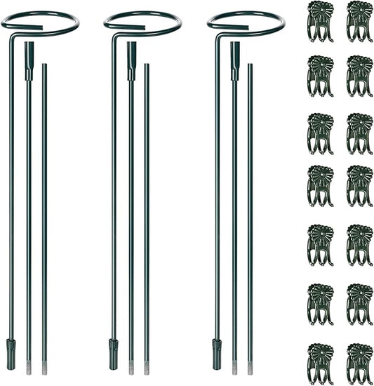 Mwellewm 3 Sets Plant Stakes 12/25/36 Inch Adjustable Plant Support Stakes Tall for Indoor Outdoor Plant Holder Stick Steel Garden Stem Pole Amaryllis Stakes with 15 Clip for Tomato Orchid Lily Flower