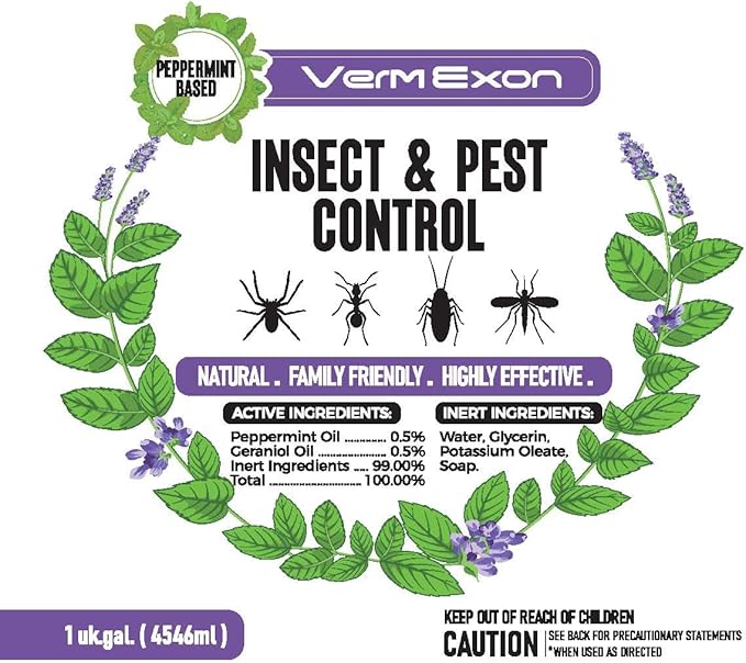 VermExon Peppermint Oil Insect & Pest Control Spray – 128oz Natural Plant-Based Bug Killer for Spiders, Ants, Flies, and Other Insects, Safe for Home & Kitchen Use