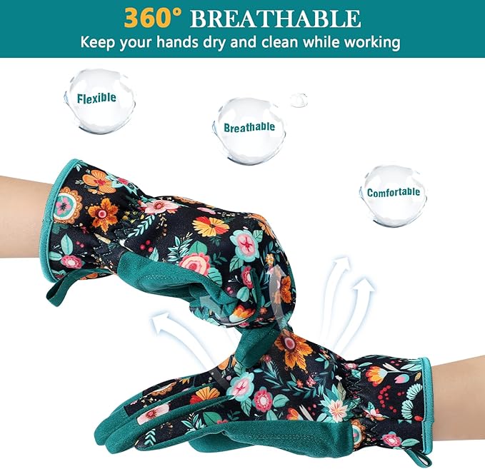 Trifabricy Gardening Gloves for Women, Breathable Leather Garden Gloves with Grip, Thorn-Proof Puncture-Resistant Work Gloves