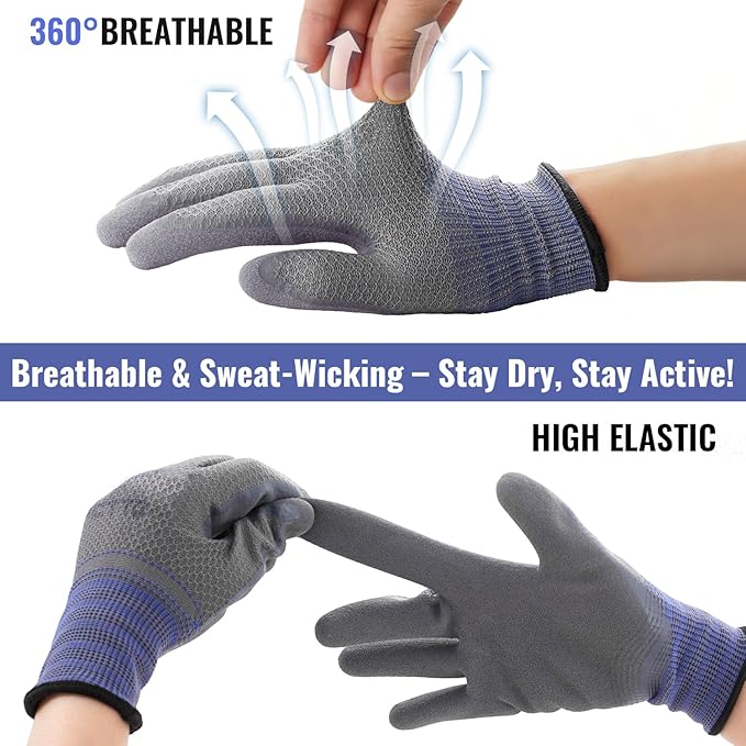 Gardening Gloves for Men 6 Pairs, Garden Gloves for Pruning Flower Rose, Weeding, Digging, Raking, Flower gloves with Rubber coating (Medium, Grey)