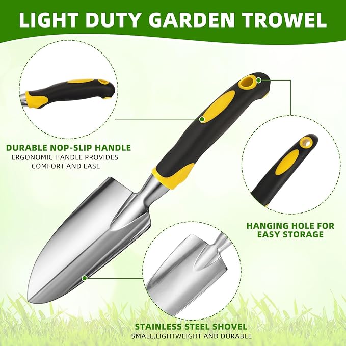 Yaocom Garden Shovel Aluminum Alloy Heavy Duty Trowel Garden Tool Small Shovels for Digging Metal Hand Trowel Spade with Soft TPR Handle for Lawn Yard Farm Home Shop Planting(24 Pcs)
