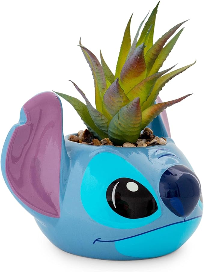 Silver Buffalo Lilo and Stitch, Stitch Face Decorative Artificial Faux Greenery Plant in Ceramic Large