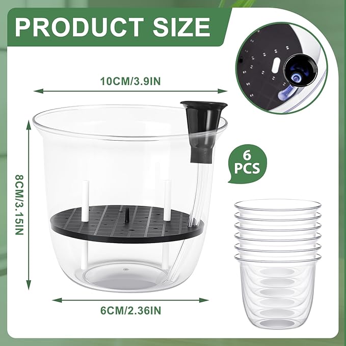 6 Pcs Clear Self Watering Pots for Indoor Outdoor Plants Flowers, 4 Inch Self Watering Planters with Reservoir, Drainage Hole and Absorbent Cotton Rope