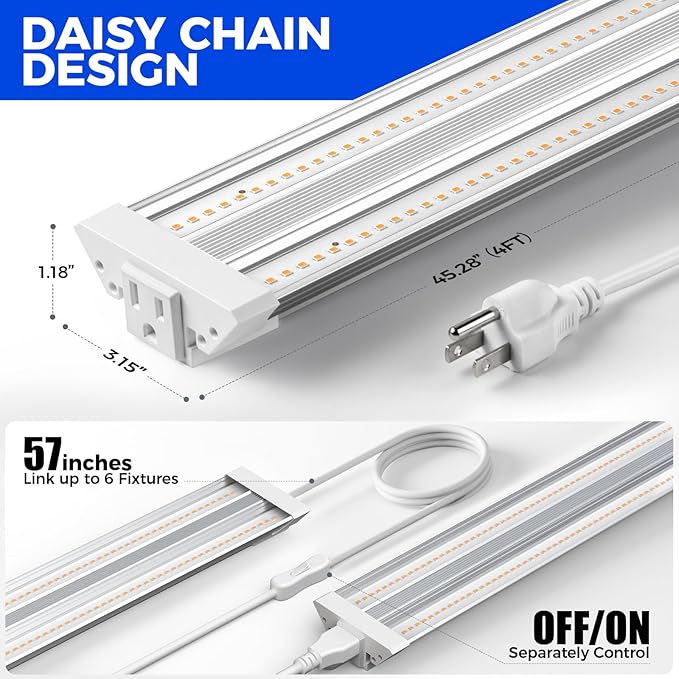 Barrina TX72 4FT Grow Lights for Seed Starting, 288W(4 x 72W, 2000W Equivalent), Full Spectrum, Linkable, High PPFD, Mechanical Timer, Grow Lights for Indoor Plants with On/Off Switch, 4 Packs
