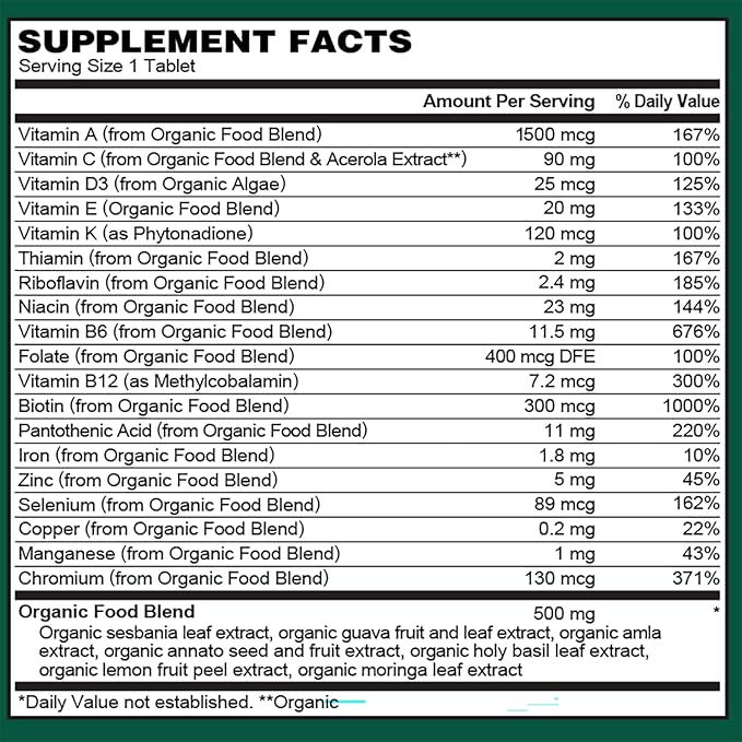 PlantFusion Organic Multivitamin for Men - One Daily Whole Food Blend Men's Multivitamin - Vegan, Non-GMO, Gluten Free & Dairy Free - 60 Tablets (2 Month Supply)