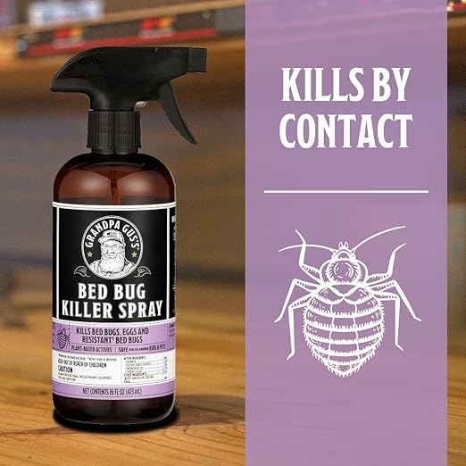 Grandpa Gus's Natural Bed Bug Killer Spray (16 fl oz) Bundled with Bed Bug Glue Traps for Home & Travel (Pack of 12)
