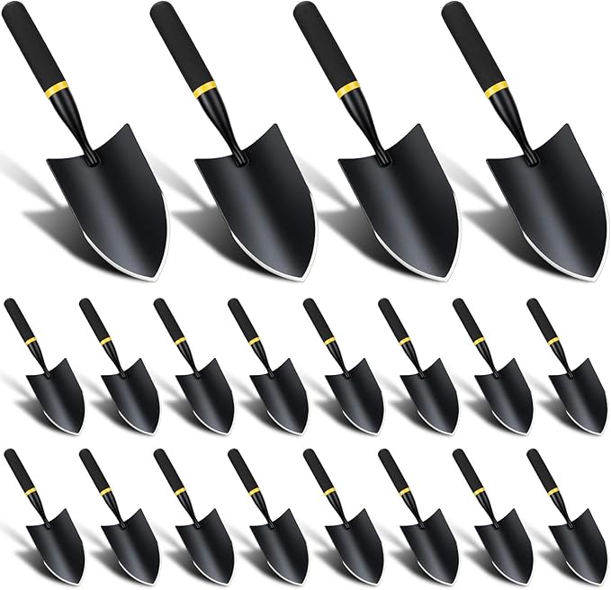 20 Pcs Garden Hand Trowel Heavy Duty Carbon Steel Garden Shovels Tools with Resin Rubberized Handle for Camping, Digging, Soil Planting, Transplanting, Lawn Yard Farm (Broad Trowels)