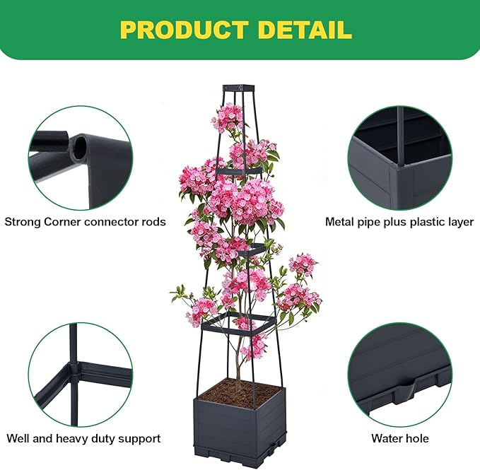 Raised Garden Bed, Tomato Cages for Garden, Garden Bed, Tomato Cage, Raised Garden Beds Outdoor, Planter Box with Trellis, 57" Self-Watering Tomato Planter for Climbing Plants Vegetables Flowers