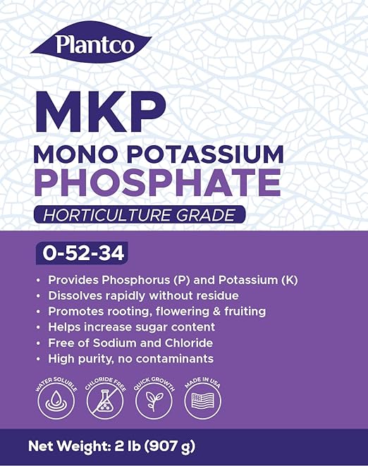 Monopotassium Phosphate Fertilizer MKP 0-52-34 from Plantco | Promotes Root & Flower Growth, Bloom Booster | Horticulture Grade Soluble Plant Food | 2 lb Bag