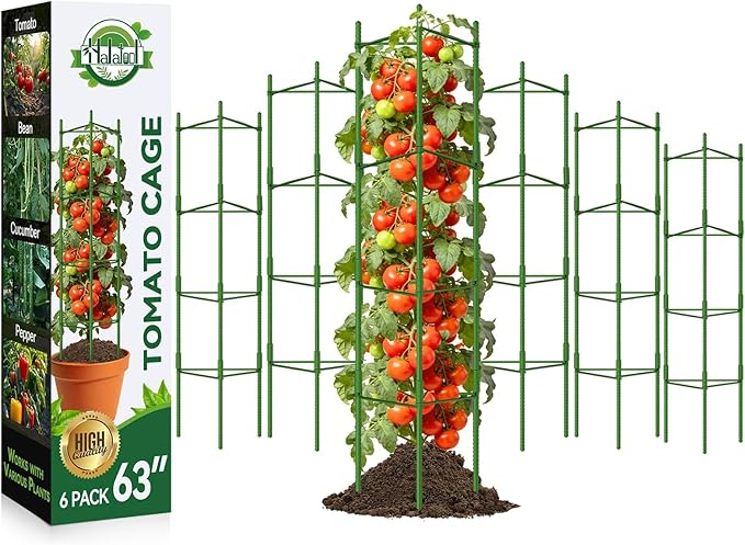 Halatool 63 Inch Tall Tomato Cages for Garden, 6 Pack Adjustable Tomato Cage, Garden Stakes Tomato Trellis for Pots, Tomato Plant Support for Raised Garden Bed &Vegetables Flowers