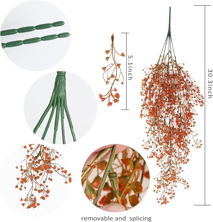 RECUTMS Fall Artificial Hanging Plants 4 Pcs Autumn Fake Ferns Artificial Plants Large Faux Hanging Plant Wall Thanksgiving Room Home Garden Wedding Party Indoor Outdoor Decor(Fall Orange)