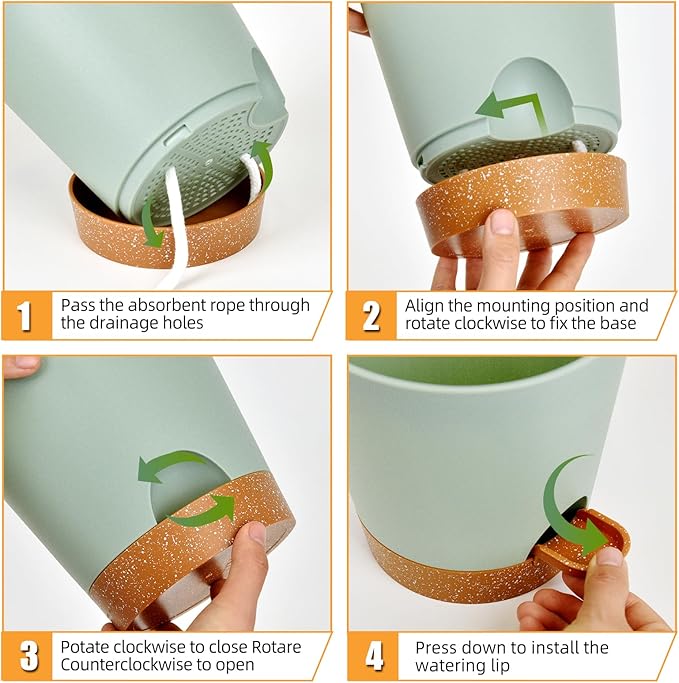 Vanslogreen Planters for Indoor Plants 7/6.5/6/5.5/5 Inch, Self Watering Planters with Drainage Holes and Saucers 5 Pack Plastic Pots for Plants, Succulents, Herbs, Cactus, Flower Pots, Green