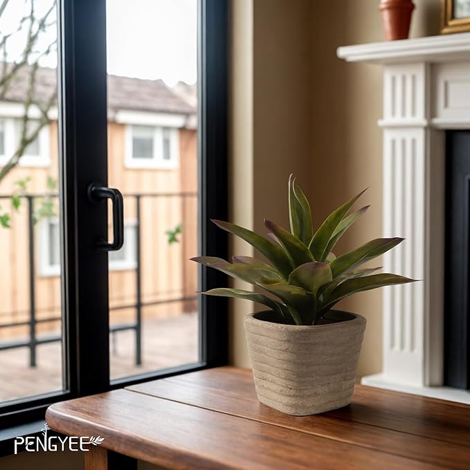 3 Pack Small Fake Plants in Farmhouse Pulp Pot for Home Decor, Artificial Agave Plants Indoor, Small Faux Plants Indoor for Bathroom Bedroom Shelf Desk Office Table Kitchen Room Greenery Decor