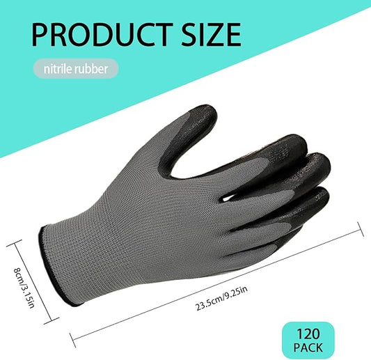 YOUKE OLA 120 Pair Gardening Gloves for Men Women, Breathable Rubber Coated Garden Gloves Working Gloves for Gardening, Construction Black
