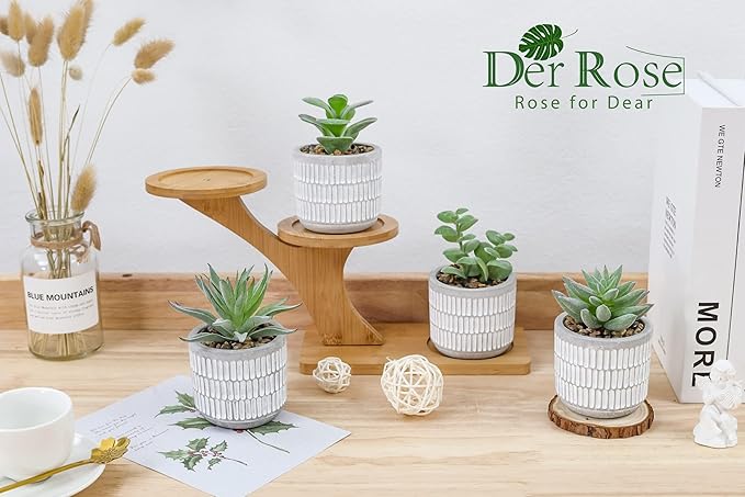 Der Rose Set of 4 Succulents Plants Artificial Fake Plants for Living Room Bathroom Bedroom Aesthetic Home Kitchen Decor