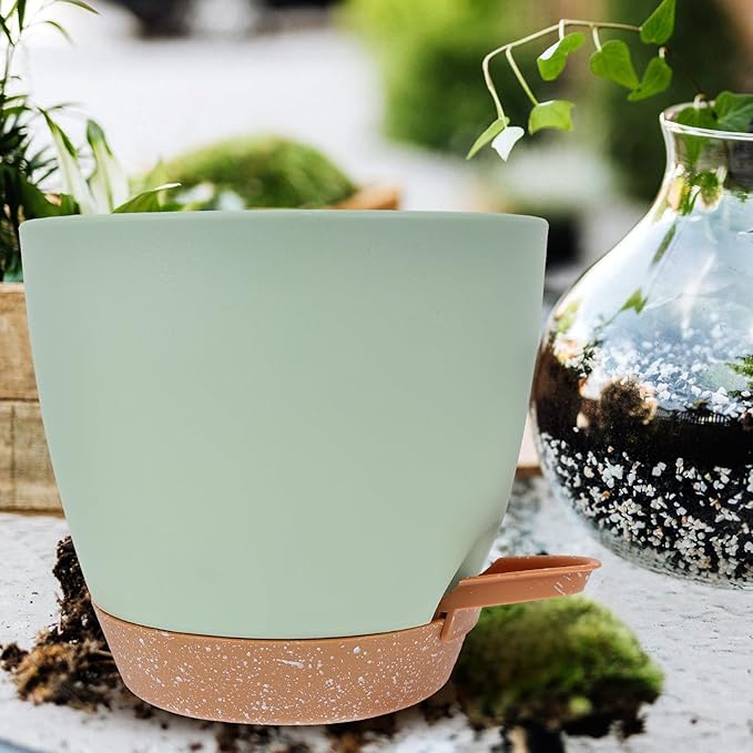 ARTIBETTER 3pcs 7.5 Inch Plastic Self Watering Flower Pots Set with Removable Hydroponic Basin for Indoor Outdoor Succulent Planters Garden Use