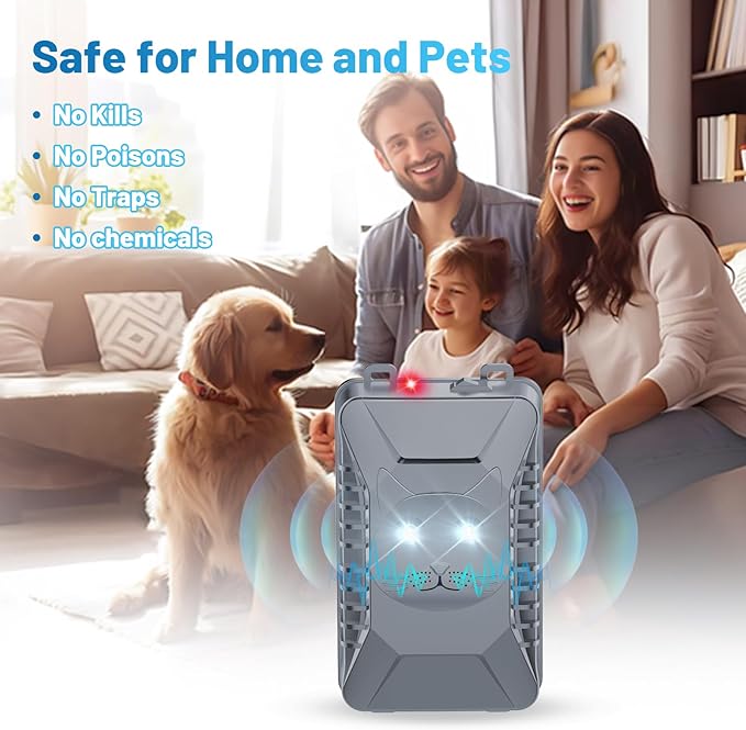 BORHOOD Ultrasonic Rodent Repellent, 1 Pack Plug-in Mouse Rat Pest Bat Squirrels Repellent for Car with Battery Powered Under Hood, Keep Mice Out of Cars Engines, Indoor, Garage, Storage Room-Gray